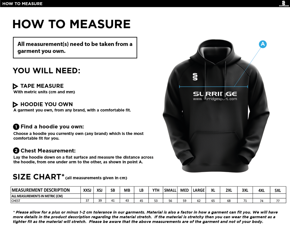 Blaze Netball - Fuse Hoody - Unisex Fit - Size Guide