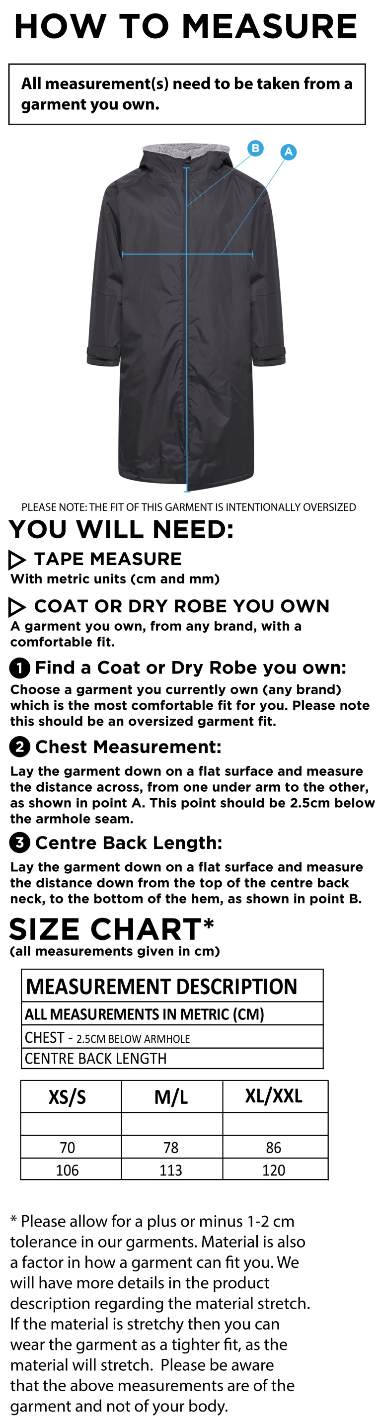 Blaze Netball - Thermal Robe - Unisex Fit - Size Guide