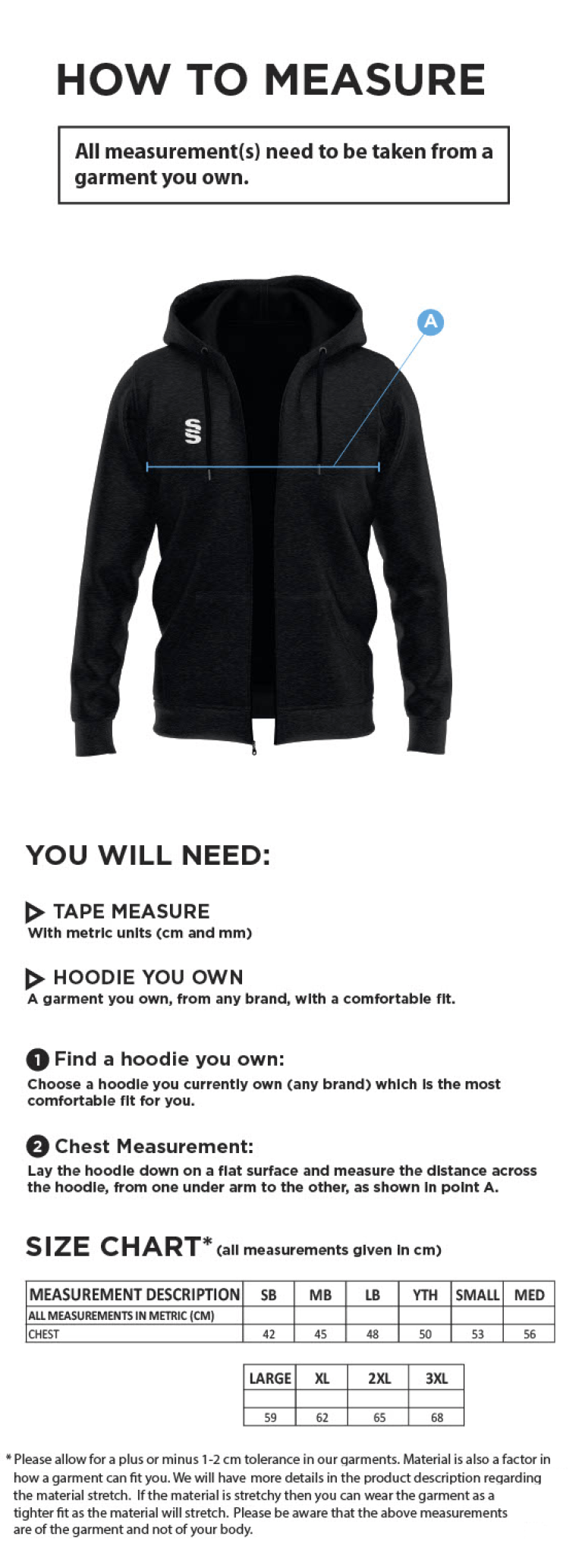 Blaze Netball - Dual Full Zip Hoody - Unisex Fit - Size Guide