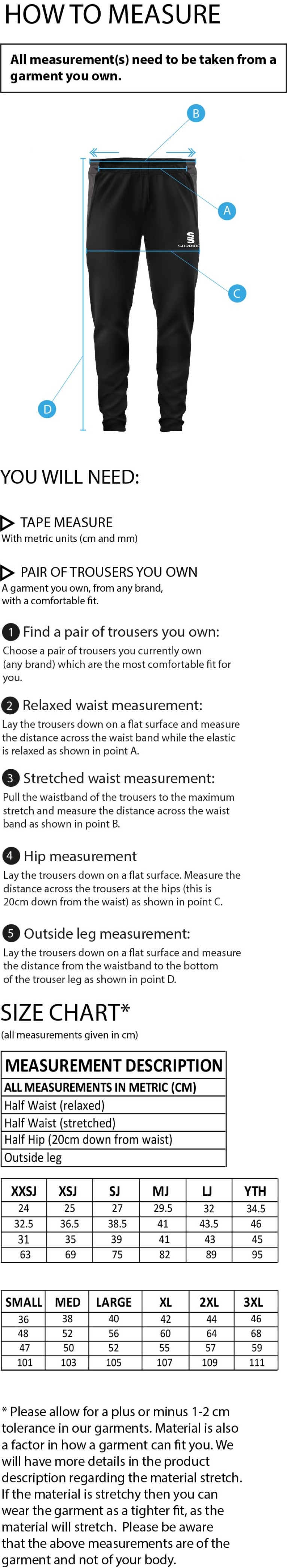 Blaze Netball - Dual Skinny Pant - Unisex Fit - Size Guide