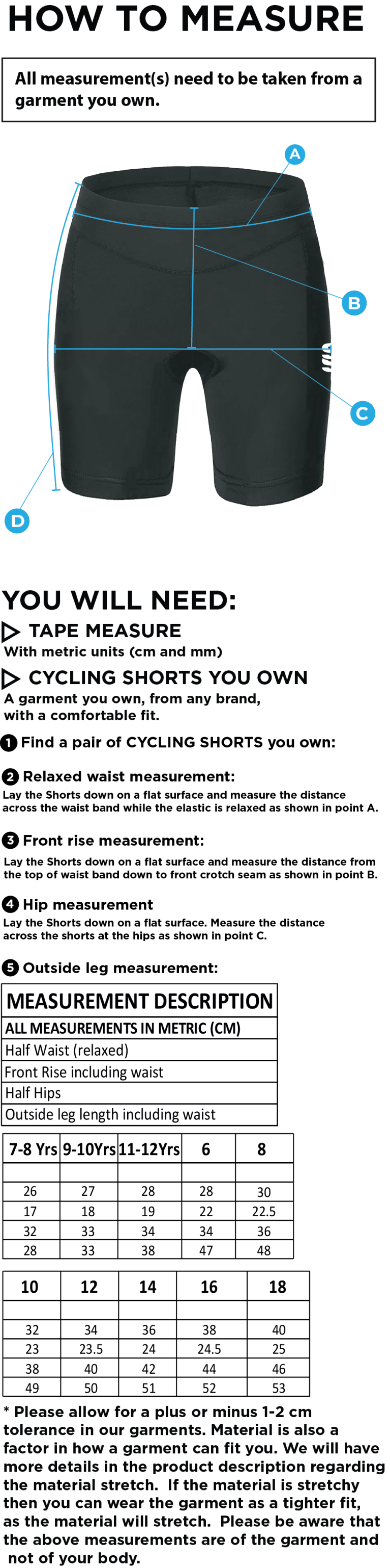 Blaze Netball - Dual Cycling Shorts - Women's Fit - Size Guide