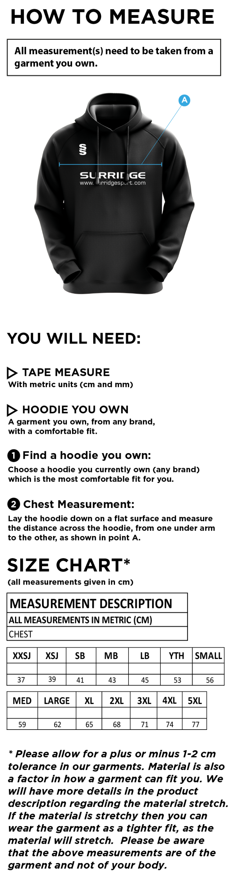 Blaze Netball - Fuse Hoody - Unisex Fit - Size Guide