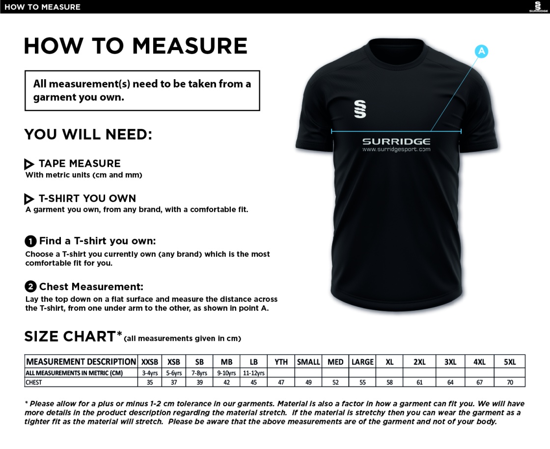 Blaze Netball - Sponsored Dual Games Shirt - Black - Unisex Fit - Size Guide