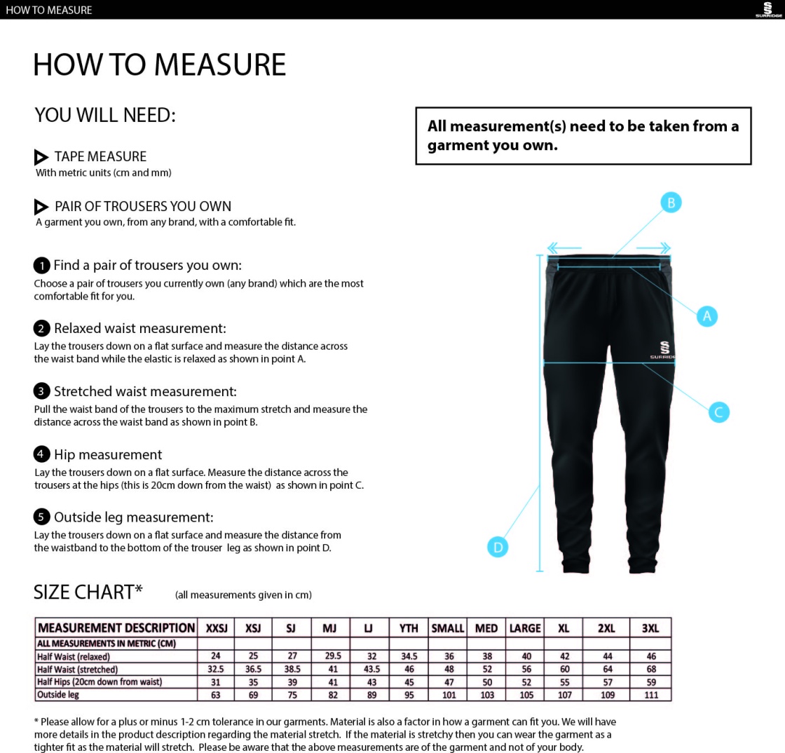 Blaze Netball - Dual Skinny Pant - Unisex Fit - Size Guide