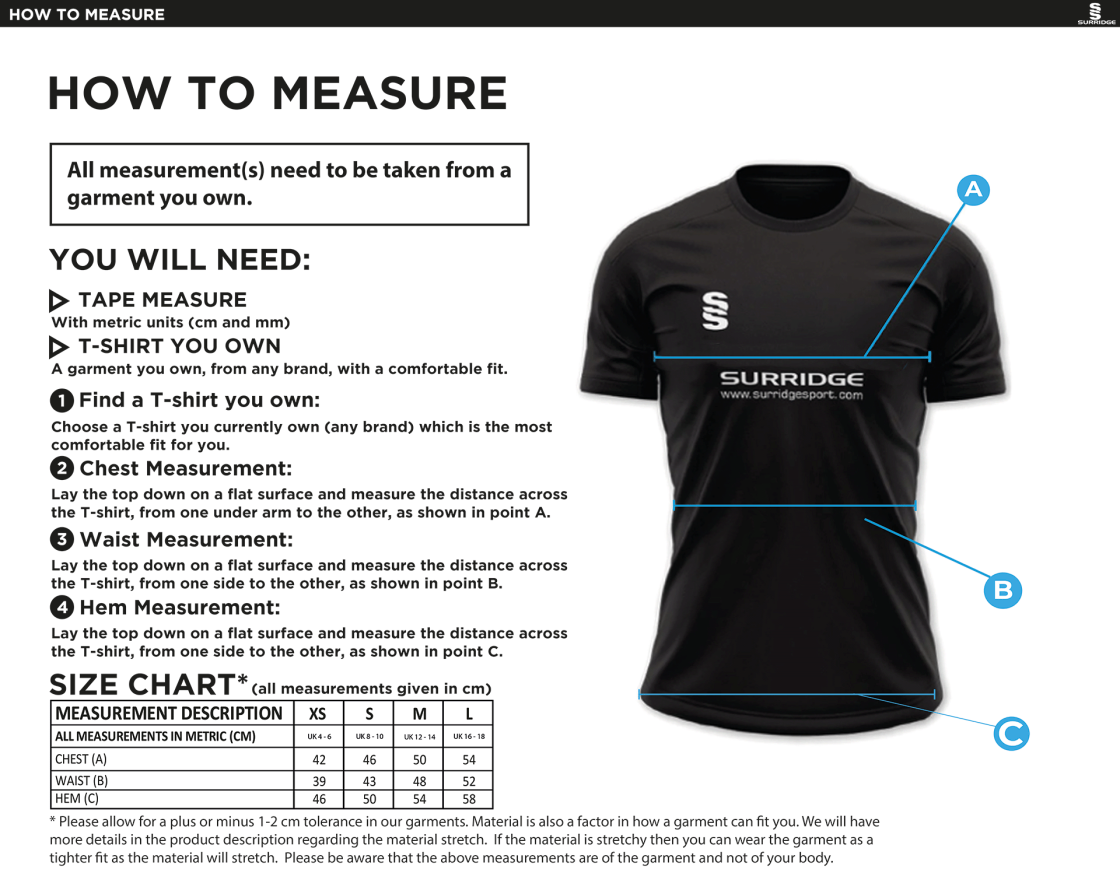Blaze Netball - Sponsored Dual Games Shirt - Black - Women's Fit - Size Guide