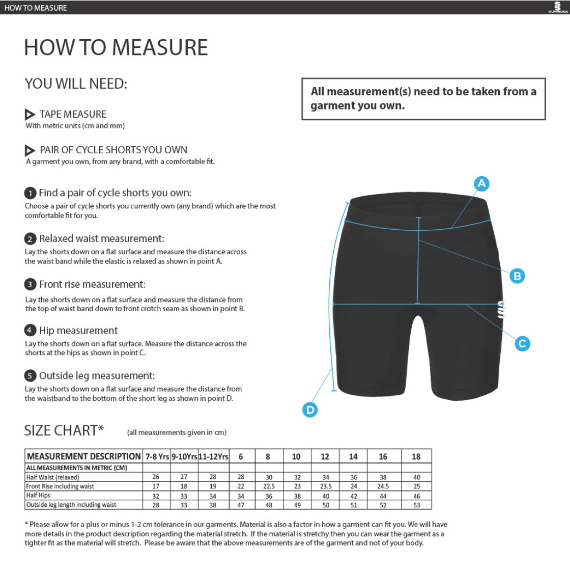 Blaze Netball - Dual Cycling Shorts - Women's Fit - Size Guide