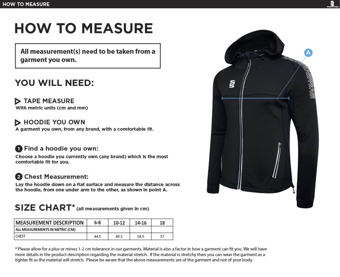 Blaze Netball - Dual Full Zip Hoody - Women's Fit - Size Guide